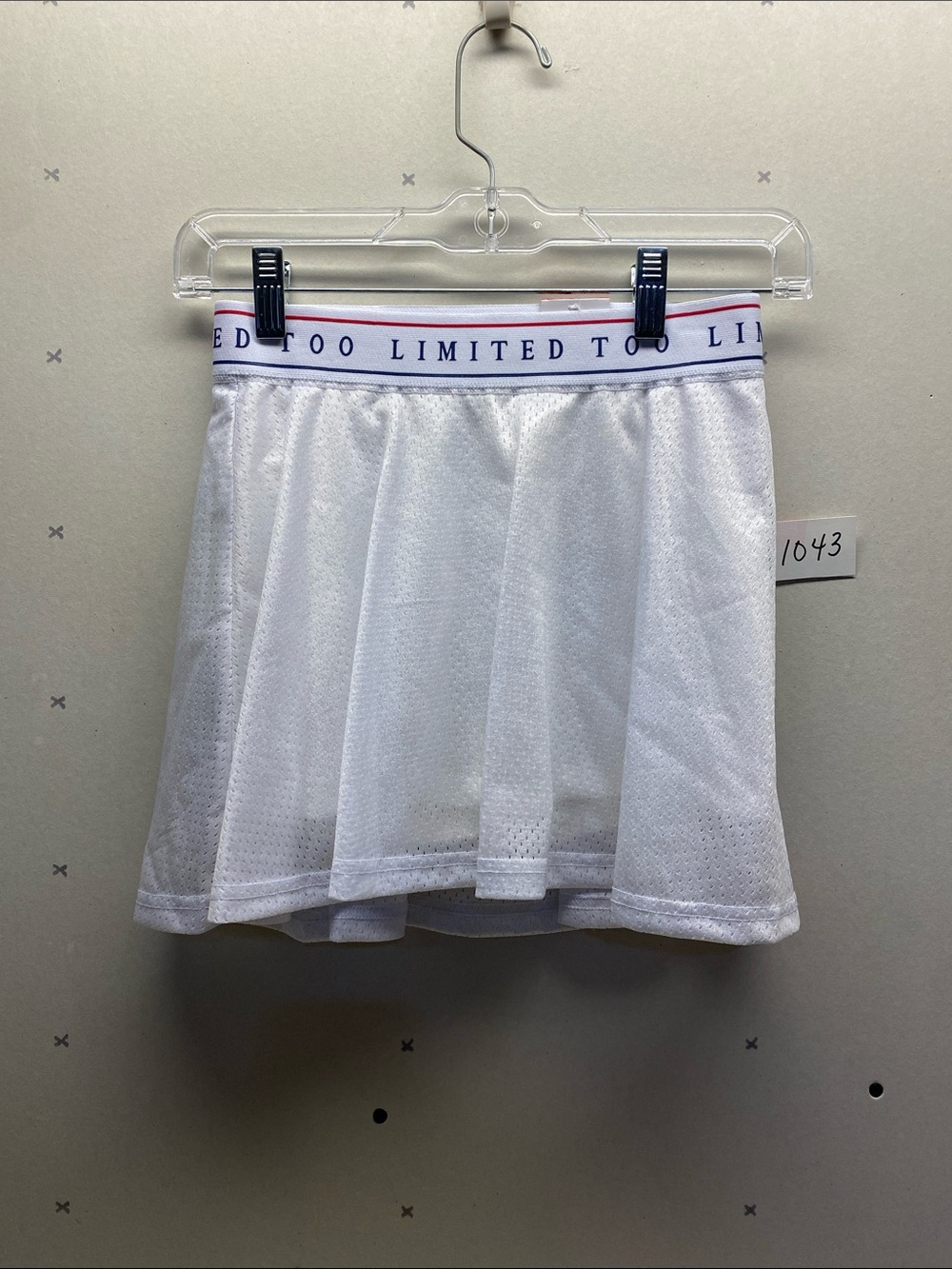 Limited Too White Mesh Skort with Navy Logo Waistband and Pink Trim